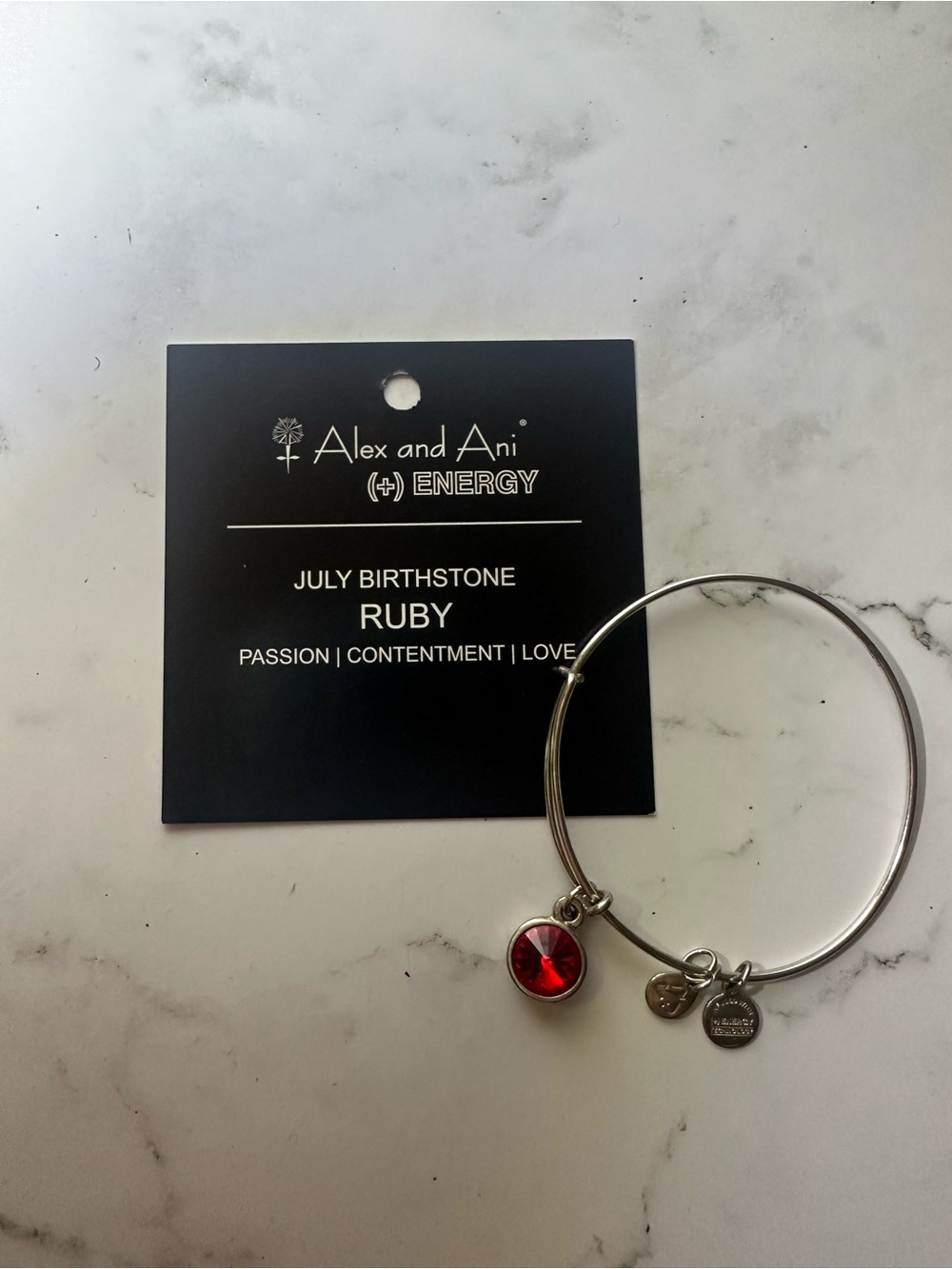 Alex and Ani July Birthstone Ruby Bangle Bracelet - Silver Tone with Red Charm